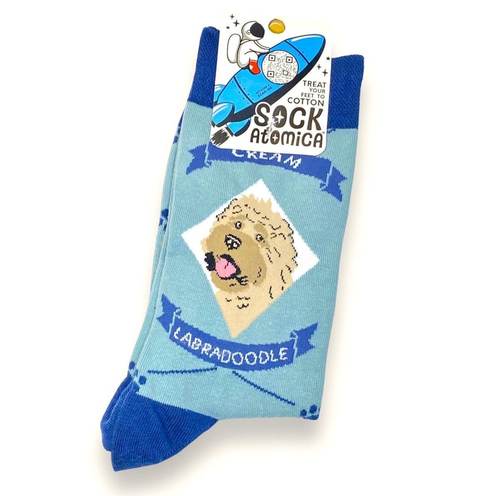 Labradoodle (Cream) Dog Socks Blue Argyle Socks 1 Pair NEW Sock Atomica Novelty